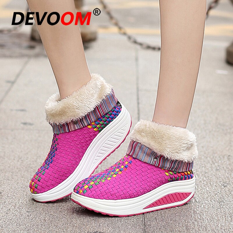 Winter High Top Swing Toning Shoes Women Warm Plush Fitness Shoes Ladies Wave Sport Slimming Shoes Wedge Sneakers Women Size 40