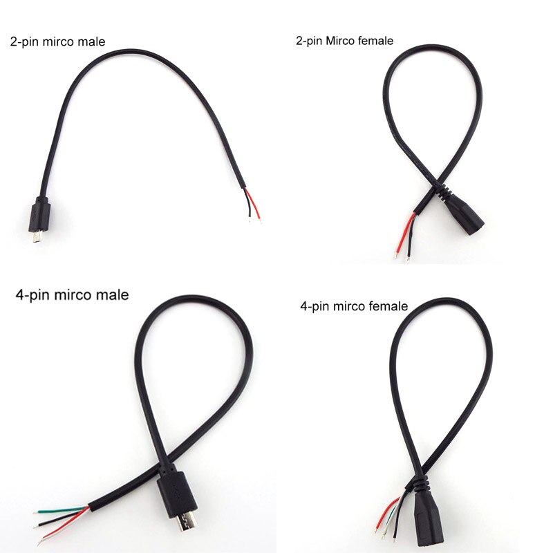 1/5Pcs Micro Usb 2.0 Een Vrouwelijke Mannelijke Jack Opladen Connector Kabel 4 Pin 2 Pin 4 Draden charge Cord Diy Voor Android Interface