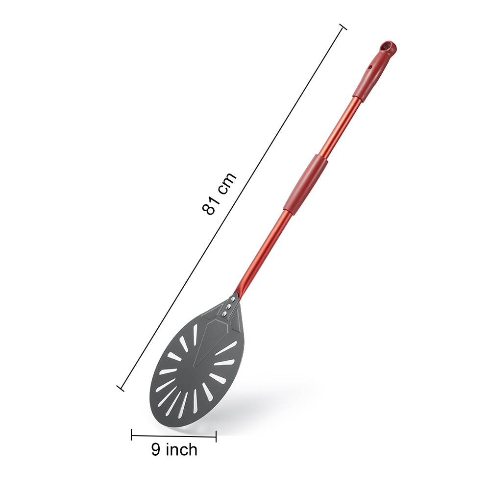 SHANGPEIXUAN 12" Hard Anodized Pizza Peel with Pizza Turning Shovel Set Perforated Rectangle Aluminum Pizza Peel Silicone Handle: Gold