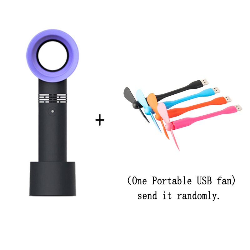 portable fan USB Rechargeable Portable Bladeless Fan Handheld Mini Cooler No Leaf Handy Fan With 3 Fan Speed Level LED Indicator: Black