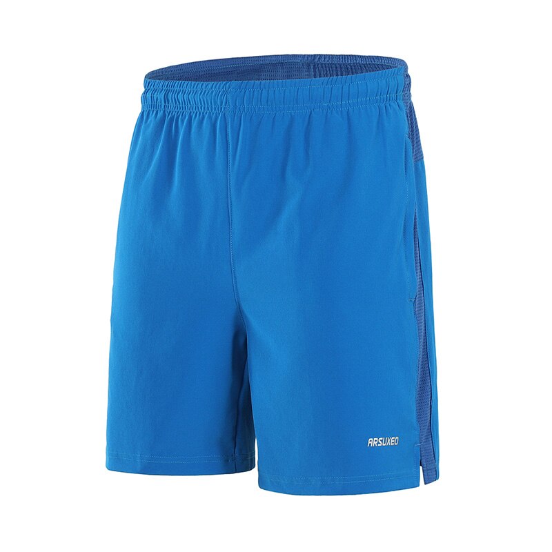 Arsuxeo herr snabbtorkande sport löparshorts träning jogging träningsshorts fickor gymkläder lös passform: Blå / L
