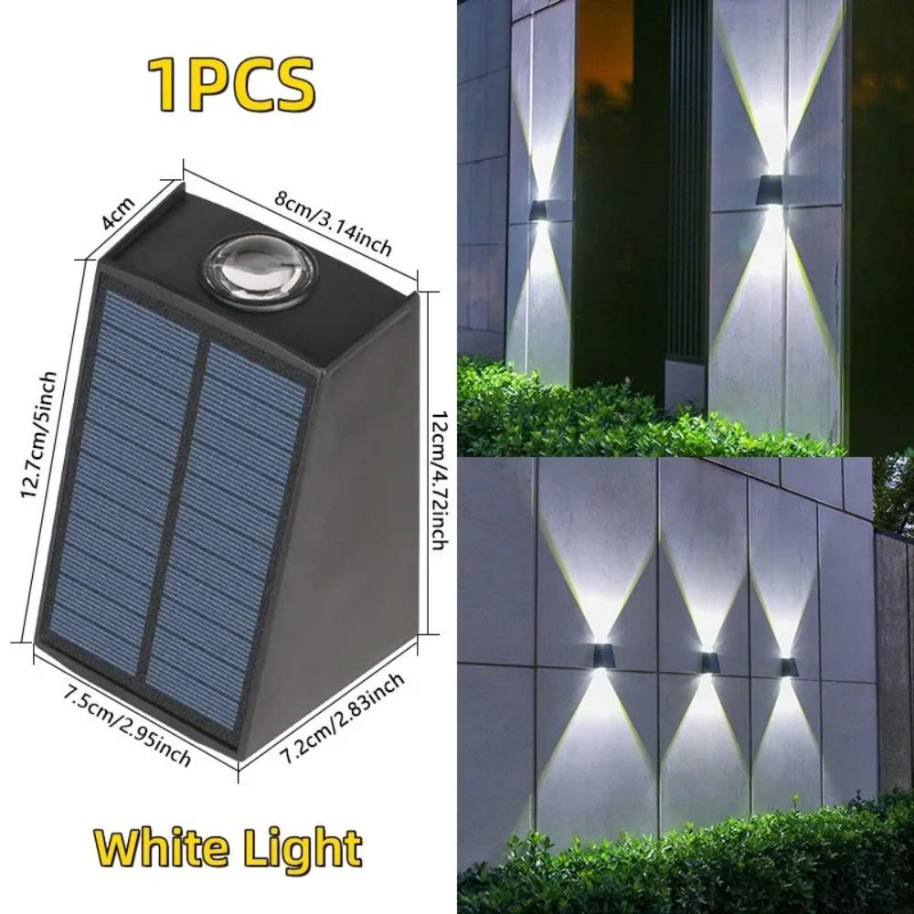 Solarna lampa ścienna Zewnętrzna wodoodporna zewnętrzna lampa ścienna Lampa w górę i w dół Reflektor Podwójna głowica Wypukła lampa ścienna z lustrem: Niebieski