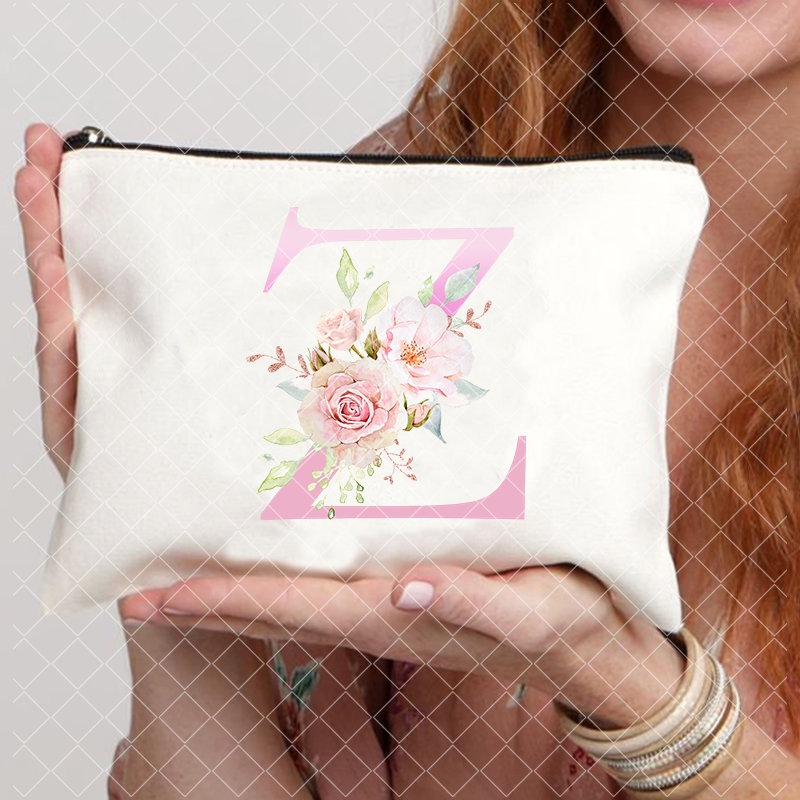26 Pink Initials Women Cosmetic Bag Bride's Toilet Makeup Pouch Cosmetic Case Bridesmaid Bachelorette Party Lady Bags: Clear