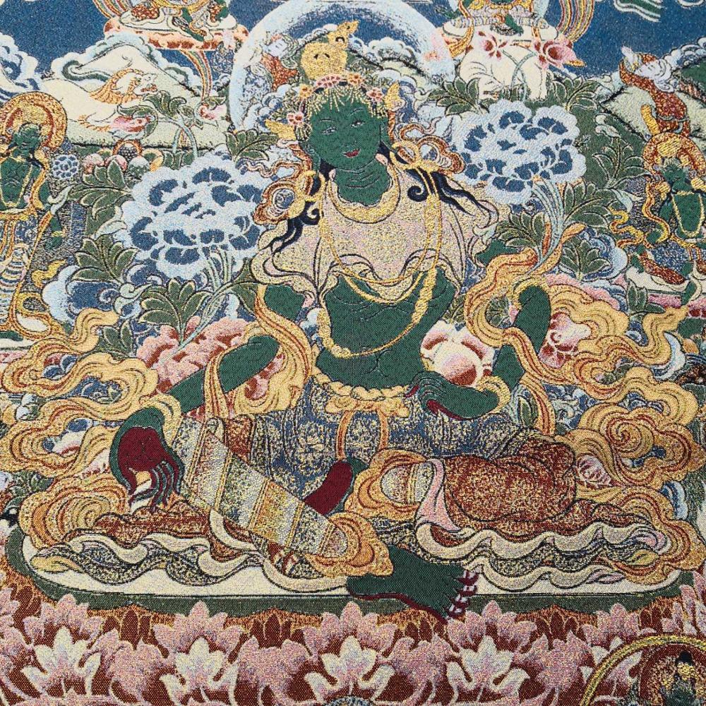 36 inch Chinese Folk Silk embroidery Green Tara Mahayana Buddhism Thangka Painting Mural