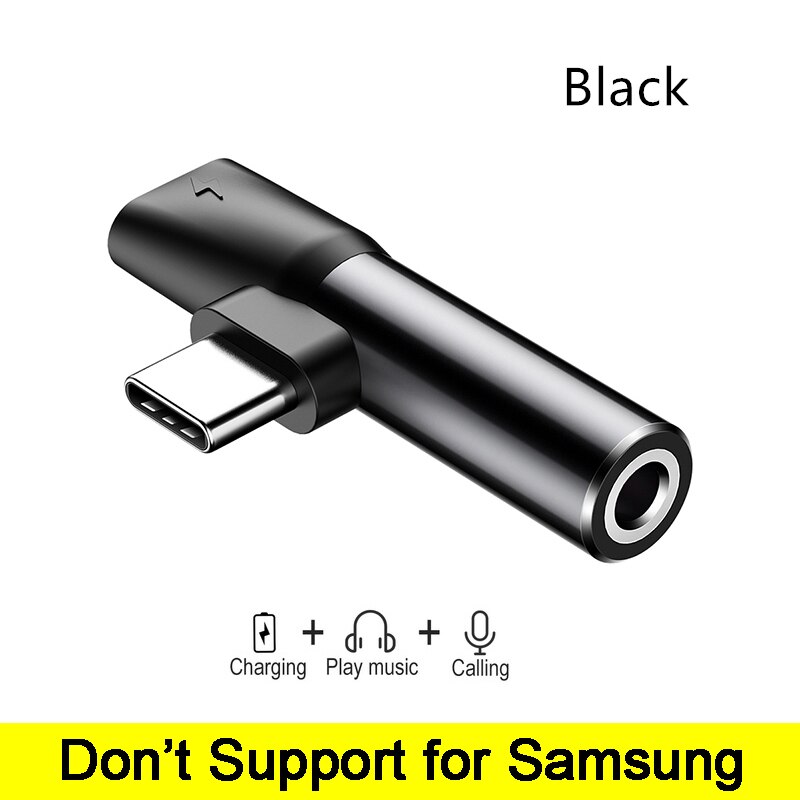 Baseus 2 in 1 USB Type C Converter to 3.5mm Aux Jack Adapter USB C Charging Extension Earphone Adapter for Xiaomi 8 forhuawei: black