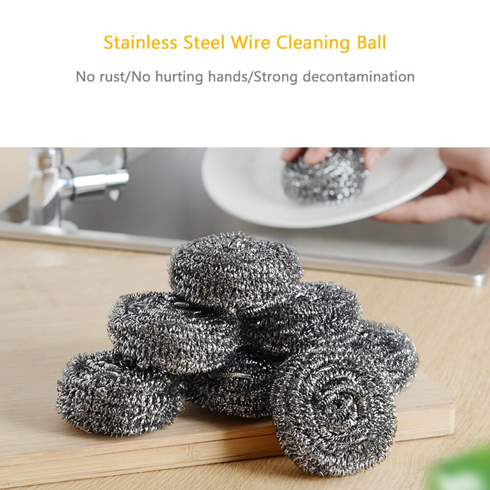 6pcs Stainless Steel Kitchen Sponge For Washing Dishes Scrubbers Cleaning Kitchen Utensil Spiral Scourers Cleaner For Pan Bowl