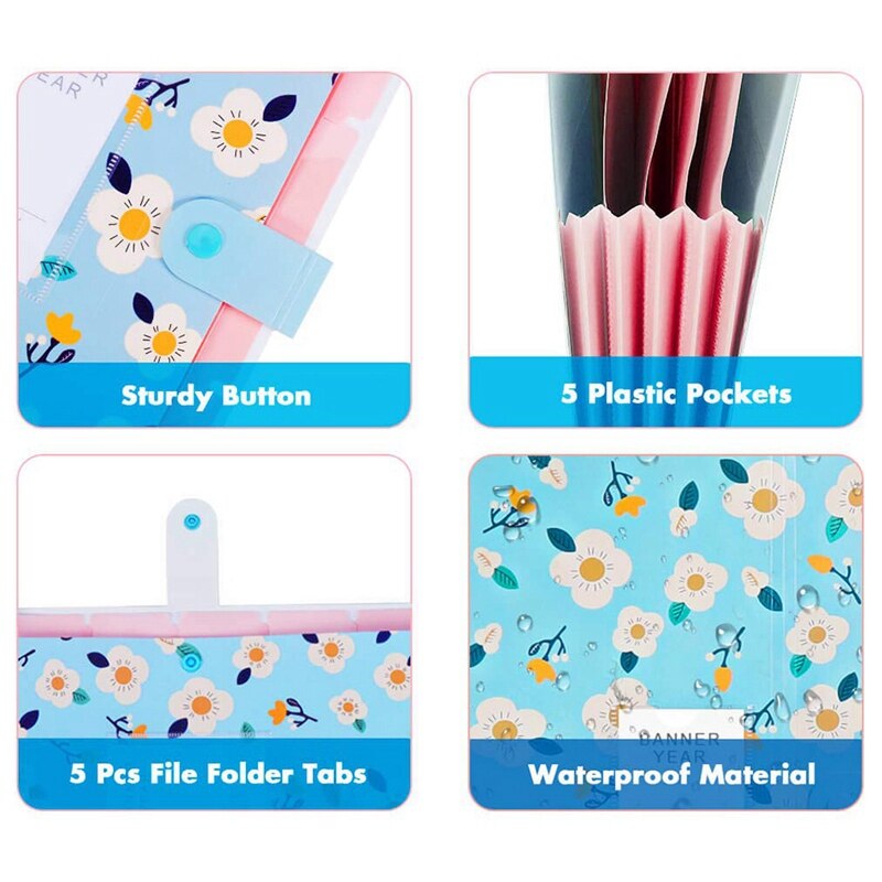 6Pcs File Storage Bag Extended Folder Storage Bag with 6 Pocket Plastic A4 Size Folder for School Teacher Office Documents