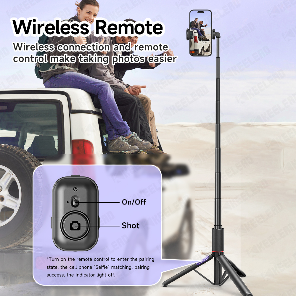 KEELEAD Statief Uitschuifbare paal Draagbare Selfie Stick Telefoonstandaard voor mobiele telefoons 360° ° Rotatie-opname vlog met afstandsbediening