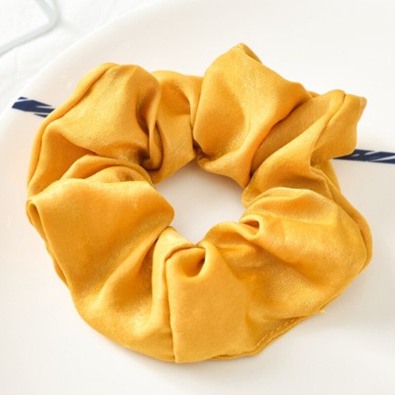 Elastische Satin Printing Vrouwen Haar Scrunchies Paardenstaart Houder Decoraties Lady Meisjes Haar Touw Braiders Haarband Accessoires: Yellow