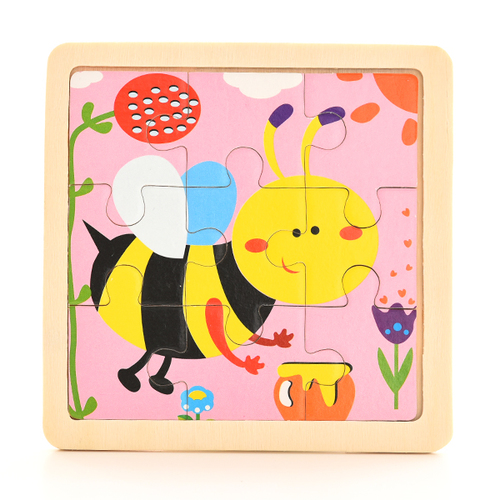 Baby Wooden Montessori Puzzle Child Game Wooden Puzzle 3D Cartoon Animal Puzzle Babies Toys Puzzles For Kids 1 2 3 Year Old: bee