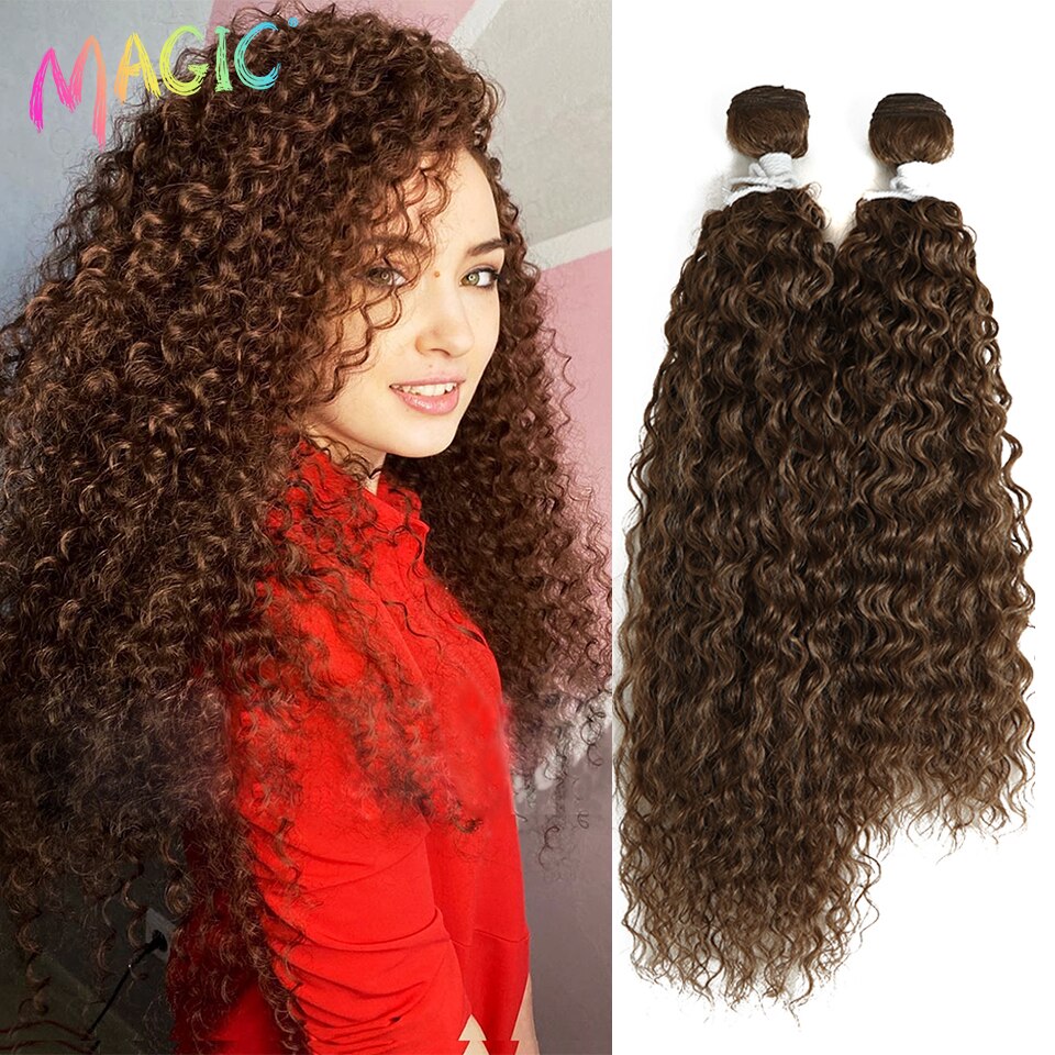 Magic-extensiones de pelo rizado de 18 y 22 pulgadas, mechones de pelo Artificial sintético, Color marrón, accesorios para el cabello, 2 uds.