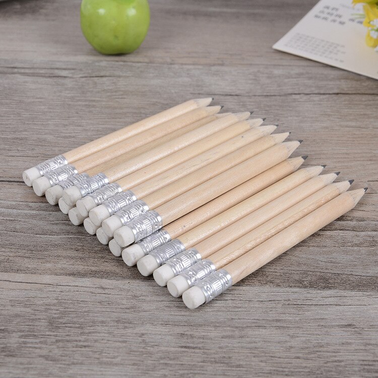 50PCS Mini Größe 10cm lange Einfache Holz Bleistifte Mit Radiergummi Log Bleistift Kurze Größe Bleistift Für Kinder und Kinder