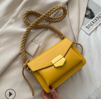 Gevlochten Schouderband Kleine Pu Lederen Crossbody Tassen Voor Vrouwen Lady Schouder Handtas Vrouwelijke Luxe Flap Bag: YELLOW