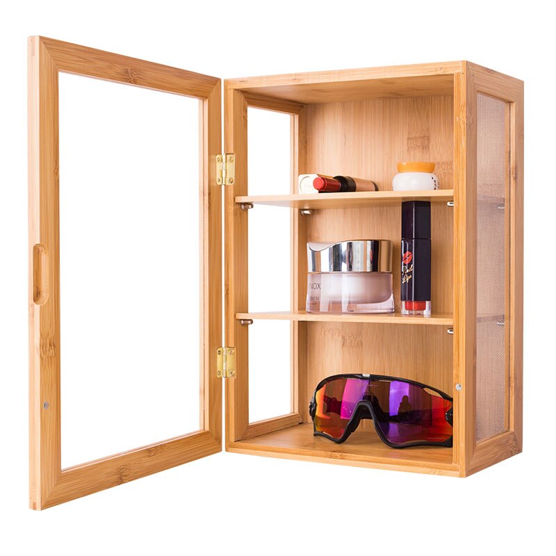 Bamboo Storage Box with Cover Retro Style Dolls Display Cabinet Desktop Table Organizer Sundries/Jewelry Box