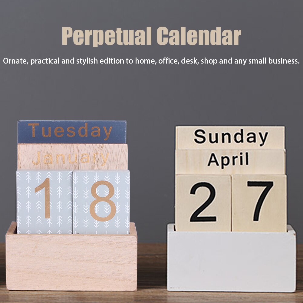 Perpetual Calendar Desk Top Month Wood Block Living Room Week Home Date Display Office Bar Counter Decoration Photography Props