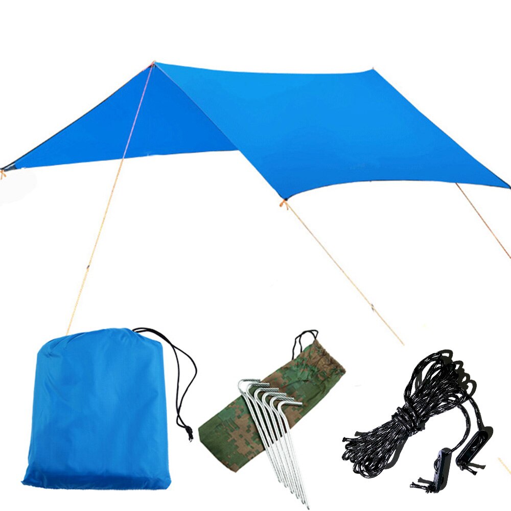 Hængekøje regnflue telt presenning 10 x 10 ft stor vandtæt camping tarp husly uv beskyttelse letvægts ripstop nylon picnicmåtte: Blå