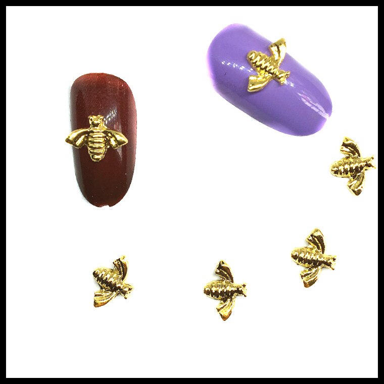 50Pcs Bee 3d Charms Nail Art Decoraties Dier Voor Nagels Dekors Gold Nailart Benodigdheden Zilveren Ornamenten Diy Accessoires