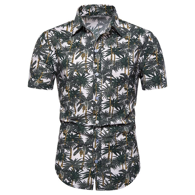 Men's Slim Fit Flower Printed Shirts Male Short Sleeve Floral Shirt Men Basic Tops Casual Plus Size Shirts Printing on Vacation