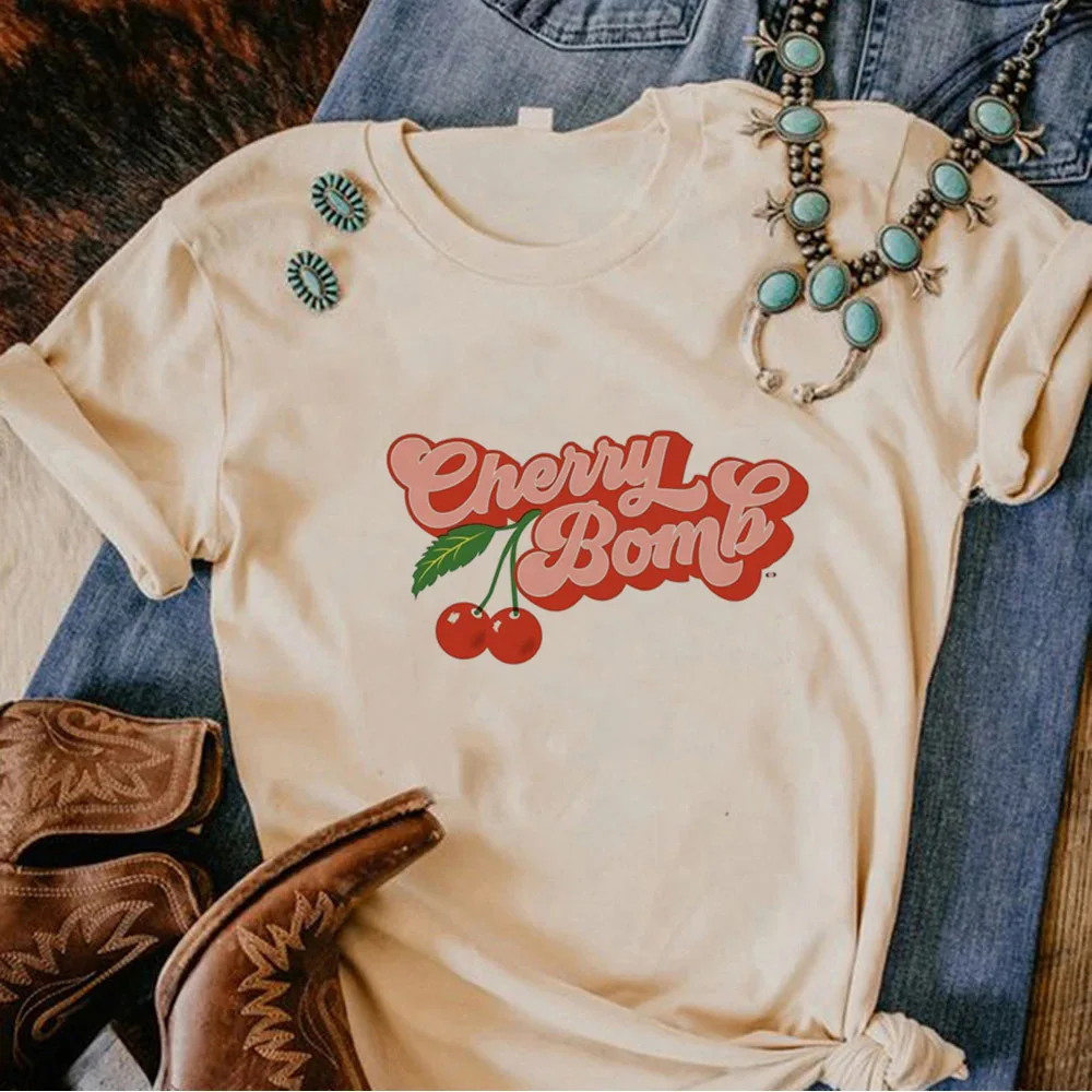 Cerise t-shirt femme graphique université numérique années 2000 Grunge Pop Culture chemise Harajuku Kawaii Punk années 2000 Vintage Hip Hop: XXL / Or