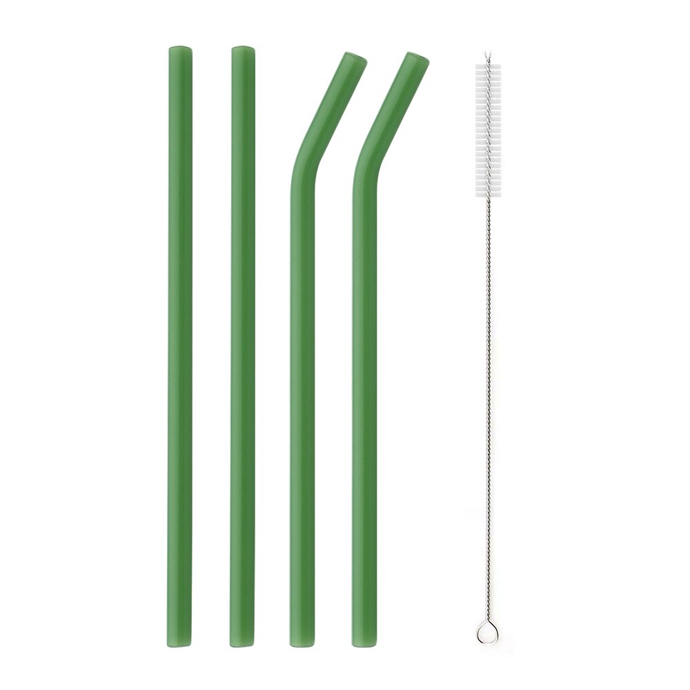 Eco Friendly Reusable Drinking Straws High Borosilicate Glass Straws for Smoothies Straws Cocktails Bar Accessories with Brushes: 4pcs green