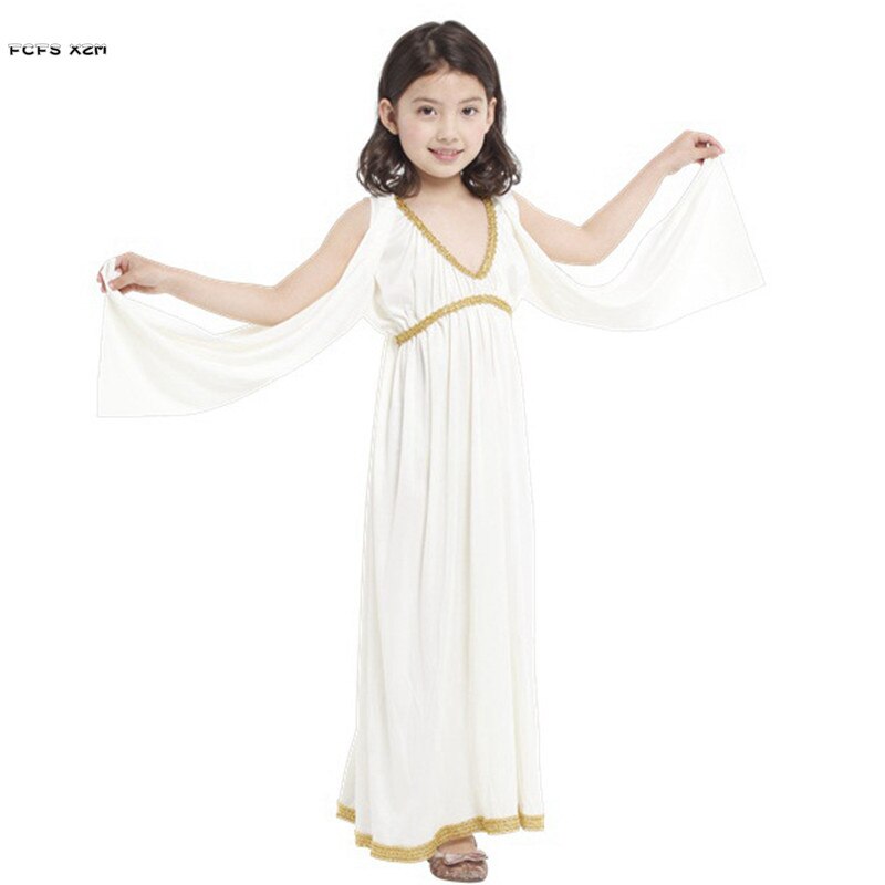 M-XL White Girls Halloween Goddess Athena Costumes Kids Children Greece Princess Cosplay Carnival Purim Stage play party dress
