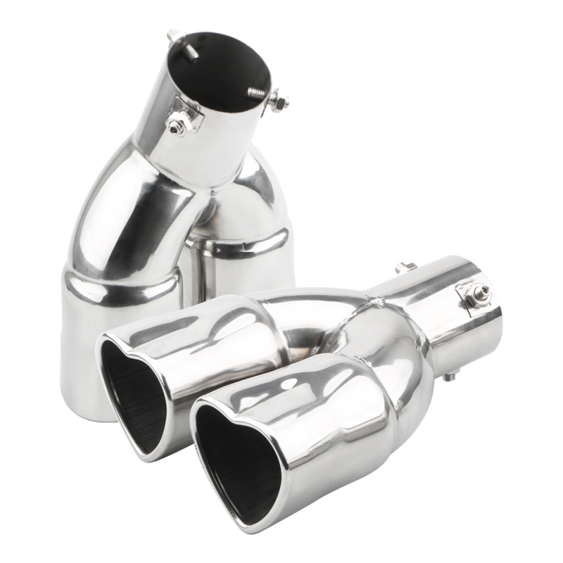 Universal Car Accessories Heart Shape Style Stainless Steel Exhaust Tips Muffler Tail Double-Pipe Tube Tips