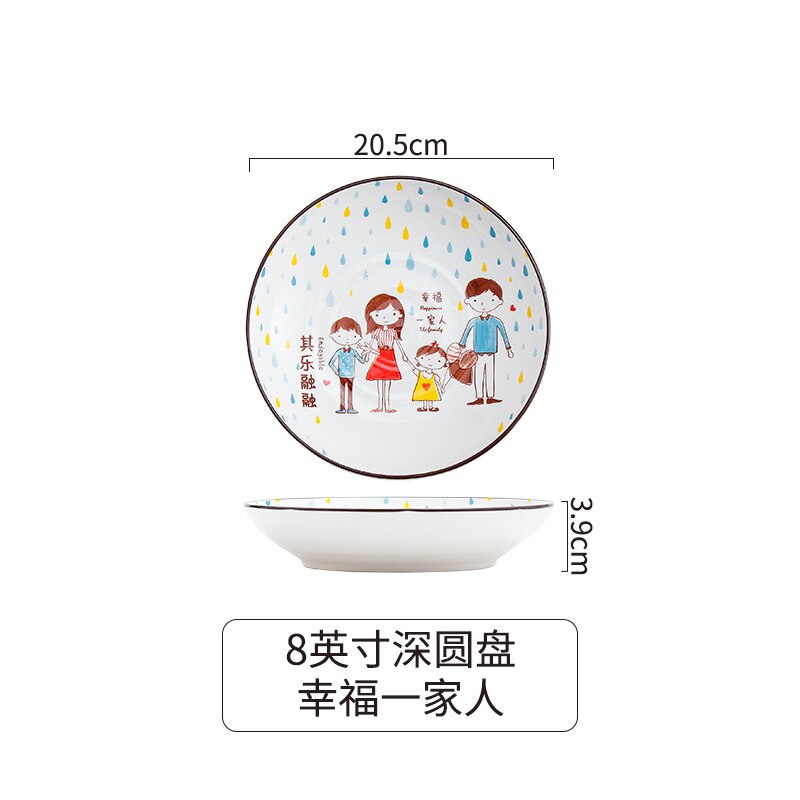 Creatieve Keramische Servies Ouder-Kind Kom Cartoon Familie Rijstkom Voor Een Gezin Van Vier Kommen En Borden Set ontbijt Plaat