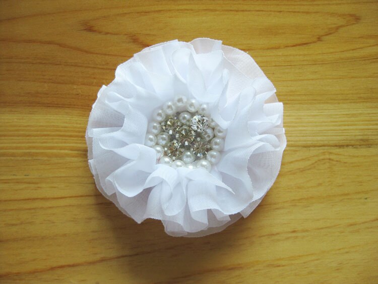 15 colours 30 stks/partij goedkope kralen stof chiffon verstoorde bloemen w/pearl rhinestone center voor baby bloem DIY haar accessoires