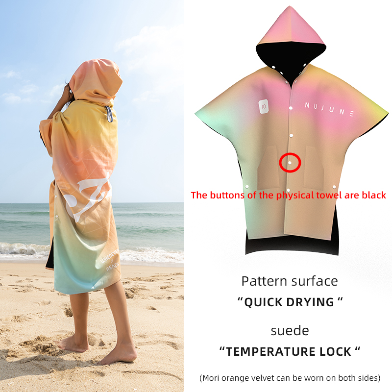 Nu-June Surfponcho Fleece gevoerd Herfst Winter Strandlaken Mantel Warme badjas Winddicht met capuchon voor strand Hete lente: Zilver
