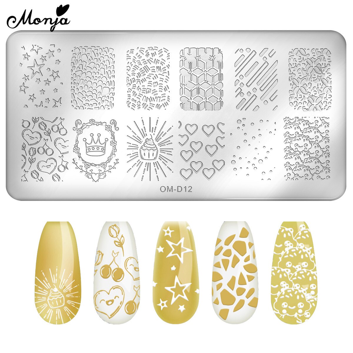 Monja 10 Stile Nagel Kunst Vorlagen Blume Ebene Streifen Geometrische aufbringen Stanzen Platten Druck Schablone DIY Manikübetreffend Werkzeug: SKU005002-OMD12