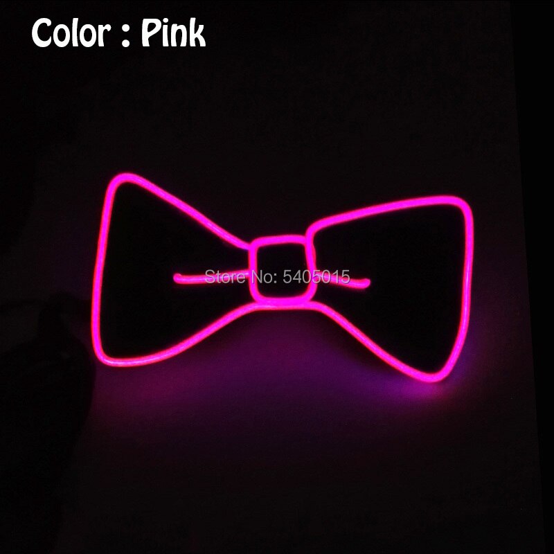 Pajarita de alambre brillante para fiestas, suministros para carnaval, decoración artesanal para vacaciones, 10 colores opcionales, , alimentado por DC-3V EL: Pink