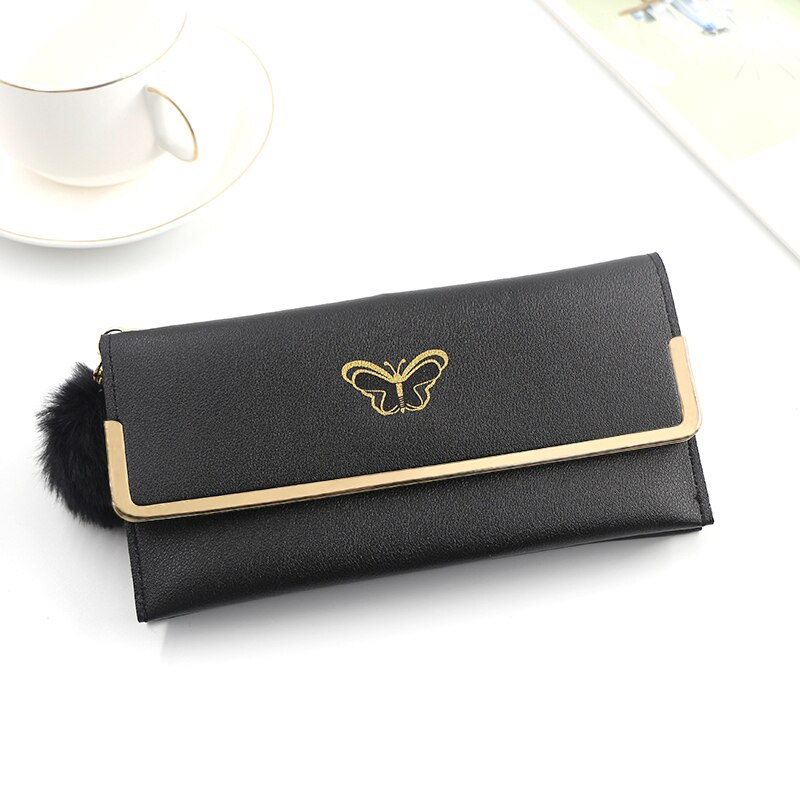 Lange frauen Brieftasche Weibliche Geldbörsen Quaste Karte Halfter Brieftaschen Weibliche Pu Leder Kupplung Geld Tasche Pu Leder Brieftasche: Schwarz