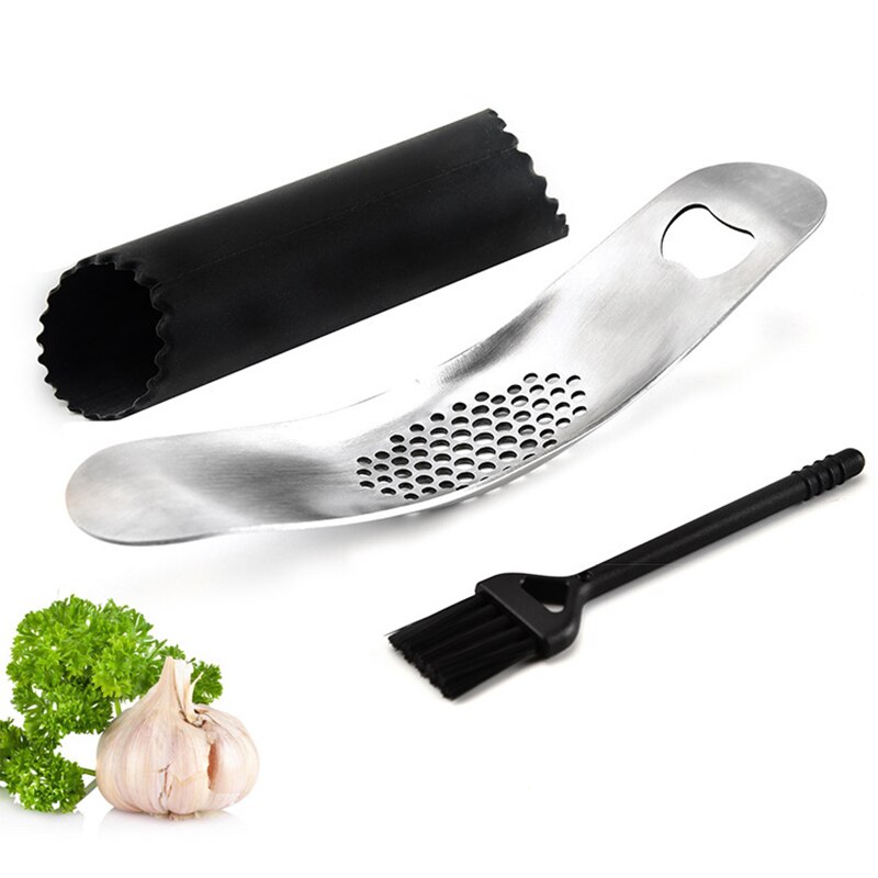 Garlic Press Multifunction Bottle Opener Roller Brush Set Cut Crusher Peeler Chop Vegetable Tool Accessories Gadget For Kitchen