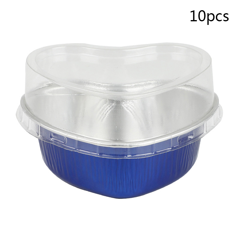 10Pcs Aluminum Foil Cake Pan Heart Shaped Cupcake Cup with Lids 3.4 Ounces Love Cake Cup Tin Foil Paper Cup Oven Cupcake Tool: 3