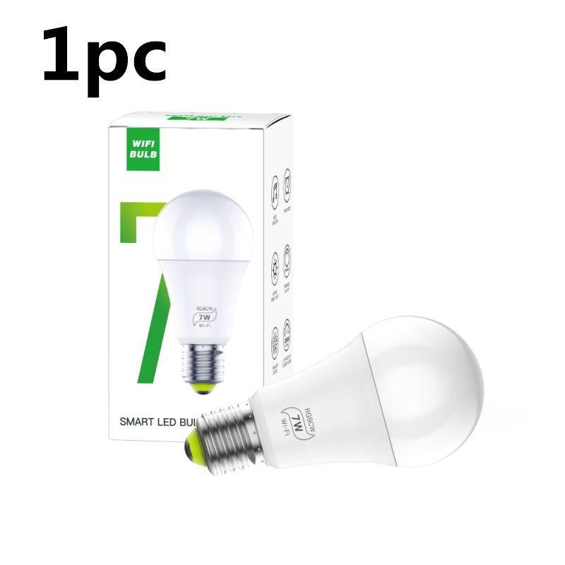 2/1pcs 7W WiFi Smart Light Bulb E27 Multicolor Wireless LED Lamp Work With Alexa Google Assistant Dimmable Timer RGB Magic Bulb: 1pc