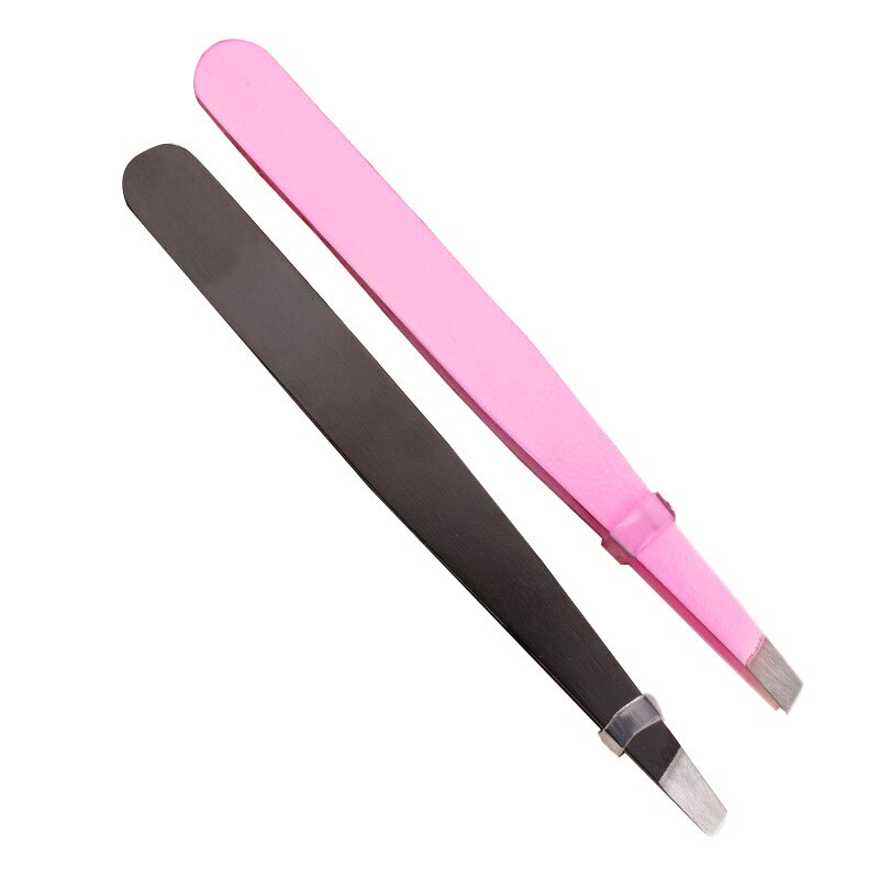 Sort/pink øjenbryn pincet øjenbryn skønhed skrå aftrækker rustfrit stål øjenbryn klips hårfjerning makeup værktøjer
