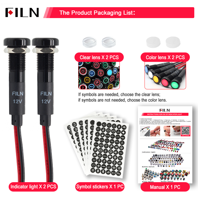 8mm Symbol indicator light 12V-24V LED Car Boat LED Warning Dashboard Signal Lights Instrument Pilot light Black Finished: Red