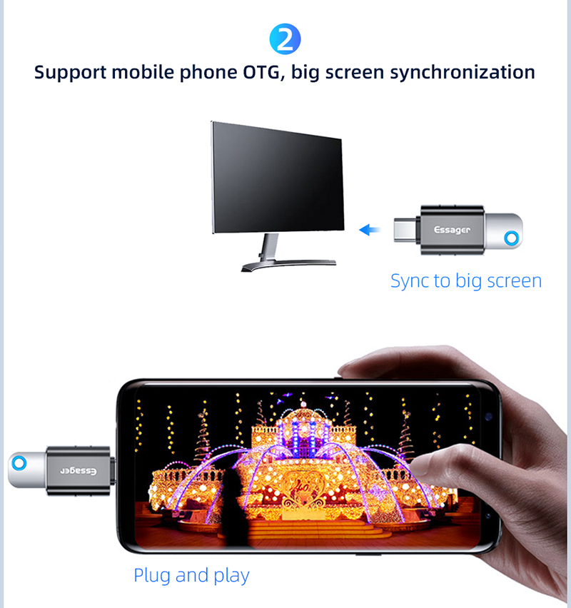 Usb type c otg adapter usb 3.0 til usb c hannkonverter innebygd høy chip frakt adapteren kan støtte 3a strøm