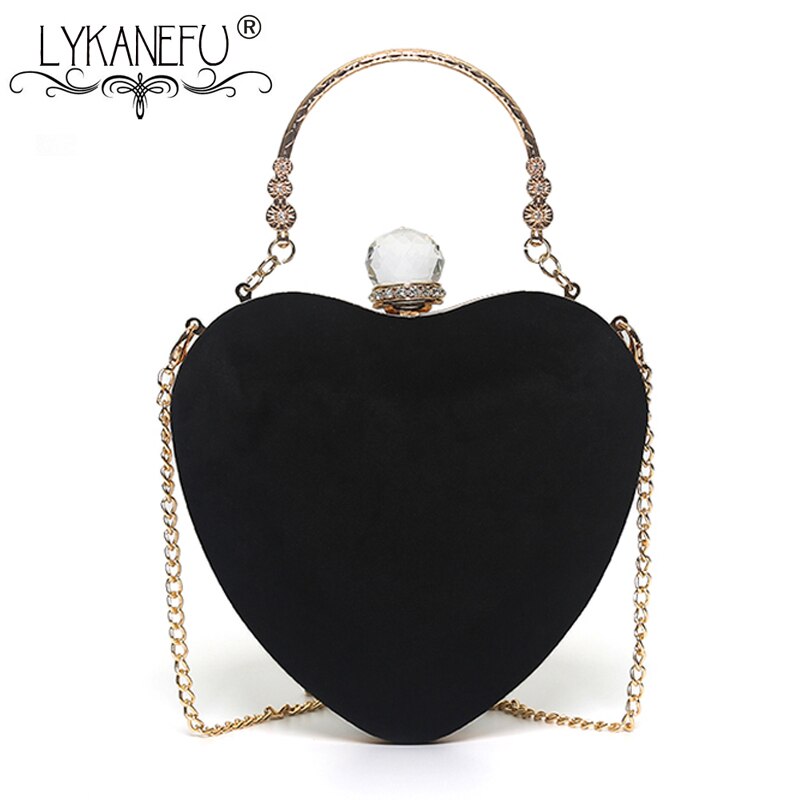 LYKANEFU Heart Shaped Evening Bag Ladies Tote Clutch Purse Women Hand Wedding Clutches Party Hand Bag Chain Shoulder Bags