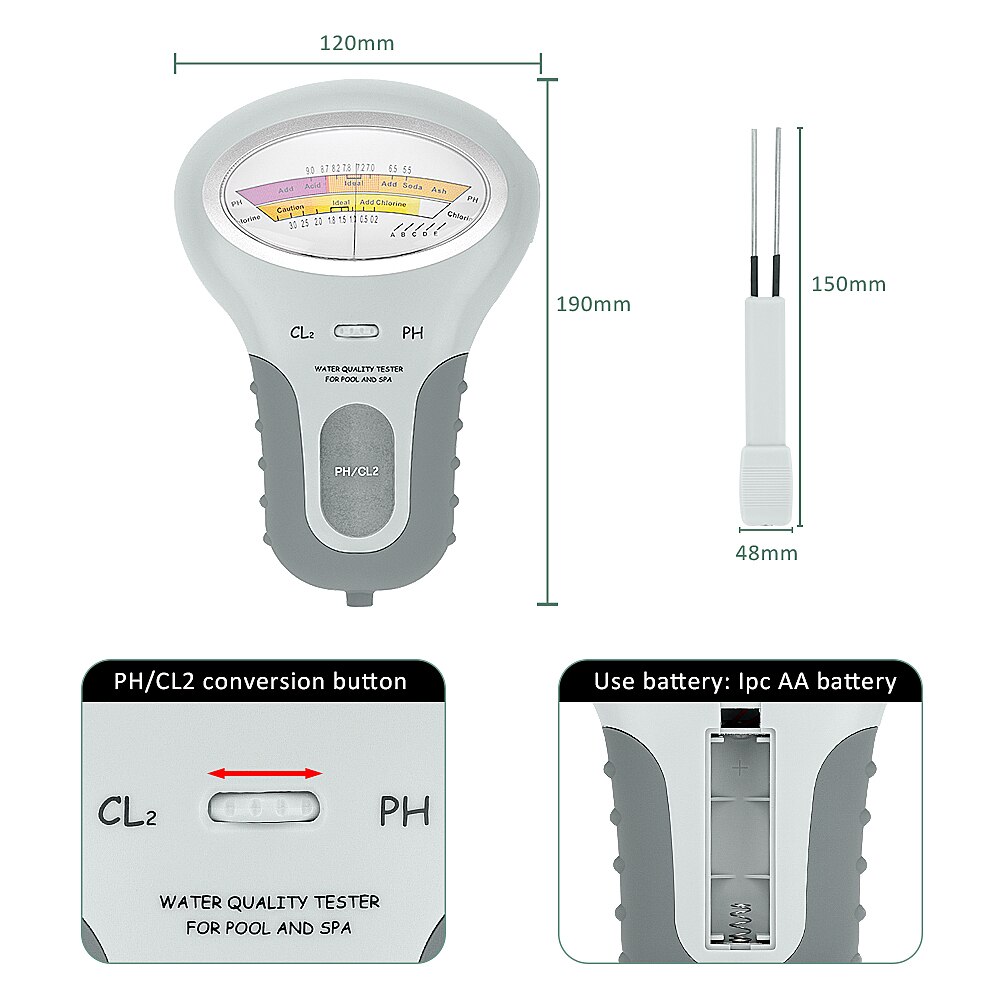 Spa vandanalyse bærbar digital 2 in 1 vand ph og klor niveau  cl2 tester meter svømmebassin værktøj