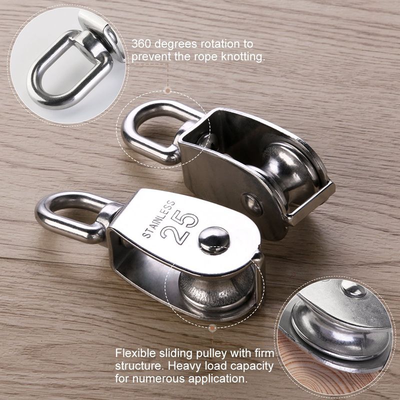 2 stuks 25mm enkele katrolblokken  in 304 roestvrij staal  m25 katrolrol laden 400kg -  zilver