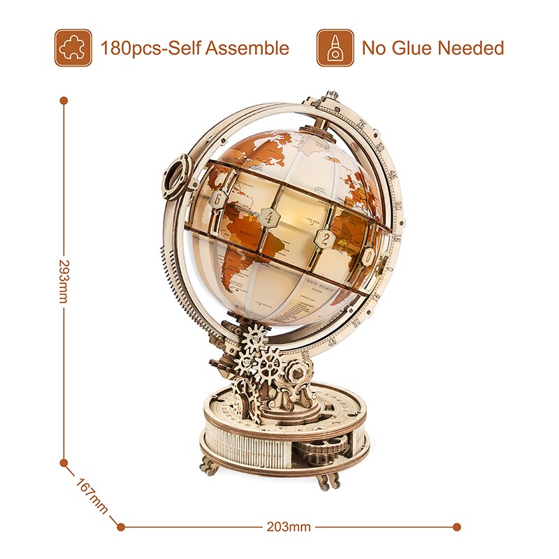 Robotime ROKR Luminous Globe 3D Wooden Puzzle Games Assemble Model Buliding Kits Toys for Children Boys: Default Title