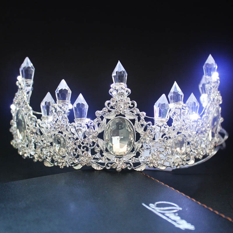 Bryllup hår tilbehør barok led lys diadem til kvinder hovedbeklædning rhinestone diadem store kroner fest dekoration tiara: Stil 2