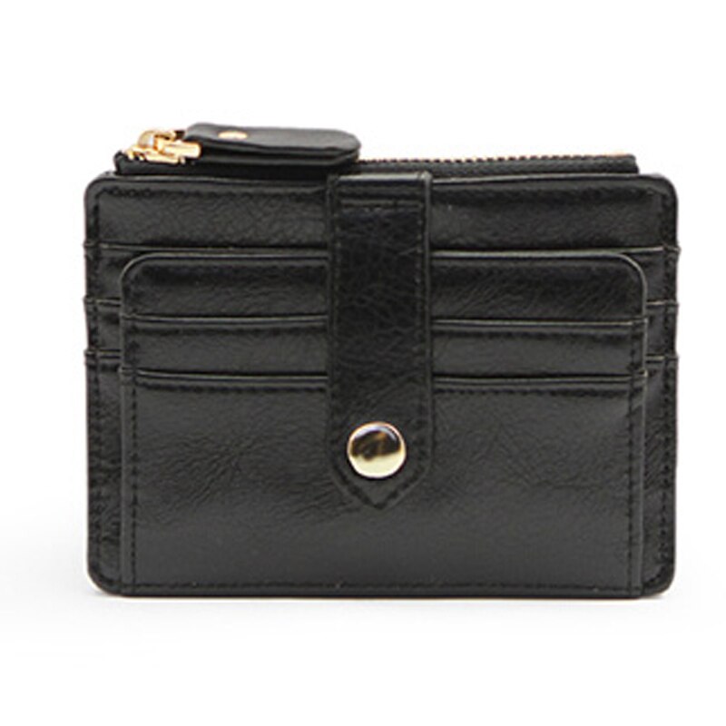 TANGYUE porte-carte d'identité de crédit pour femmes portefeuille en cuir pour cartes de crédit étui de poche titulaire de carte de banque mince voyage avec fermeture à glissière: Black