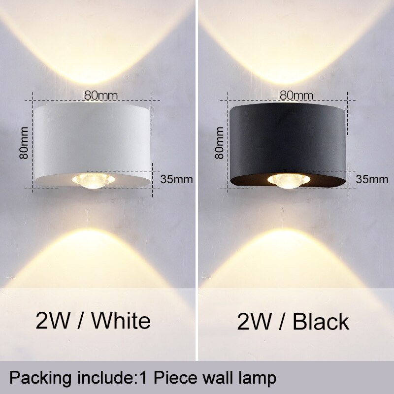 Ip65 cob led utomhus vattentäta verandalampor modernt hem f inredning upp och ner aluminium vägglampa korridor balkong  ac85-265v zbw 0010: 2w / Varm vit / Svart kropp