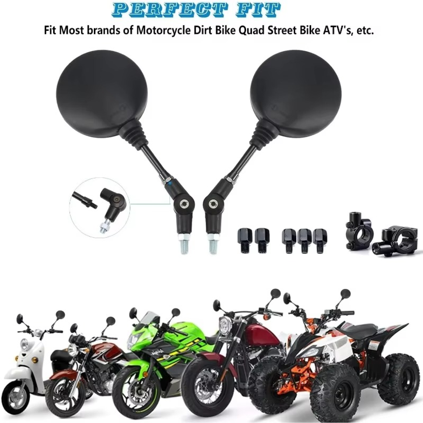 1 Pair of Motorcycle Rearview Mirror Round Foldable M8 M10 for Street Bikes Sport Bikes Scooters Cruisers ATV Motorcycles