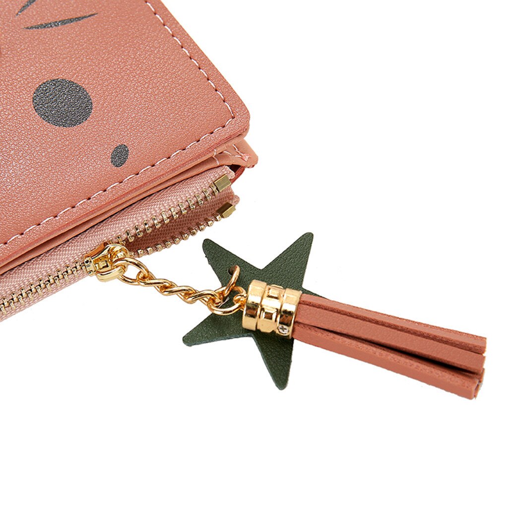 Mini Cute Cat Womens Tassle Wallets Purses Short Female Coin Purse Credit Card Holder Ladies Outdoor Travel Cluth Bag