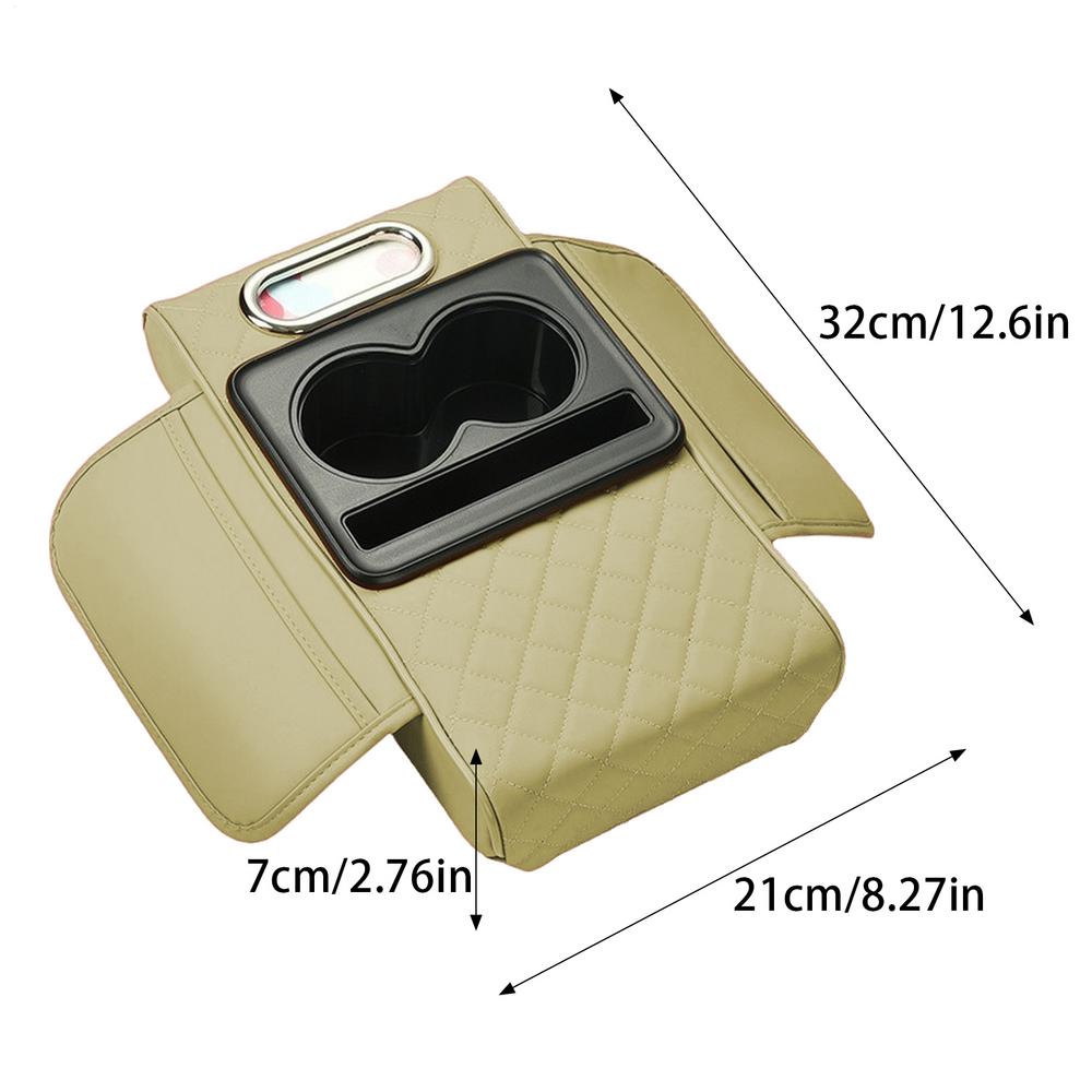 Coussin d'accoudoir de Console centrale automatique, avec 2 porte-gobelets, support de téléphone, coussin d'accoudoir en cuir PU, oreiller Portable pour voiture, coussin de hauteur: WHITE