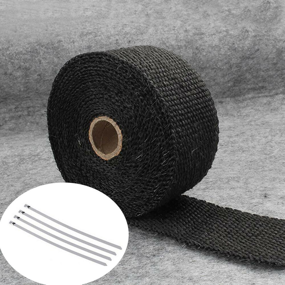 5M Roll Fiberglass Heat Shield Motorcycle Exhaust Header Pipe Heat Wrap Tape Thermal Protection+ 4 Ties Kit Exhaust Pipe Insulat