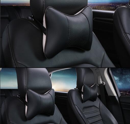 2 Pieces Car Red Wine PU Leather Headrest Neck Pillow Car Head Neck Pillow Seat Back Support Cushion: Black